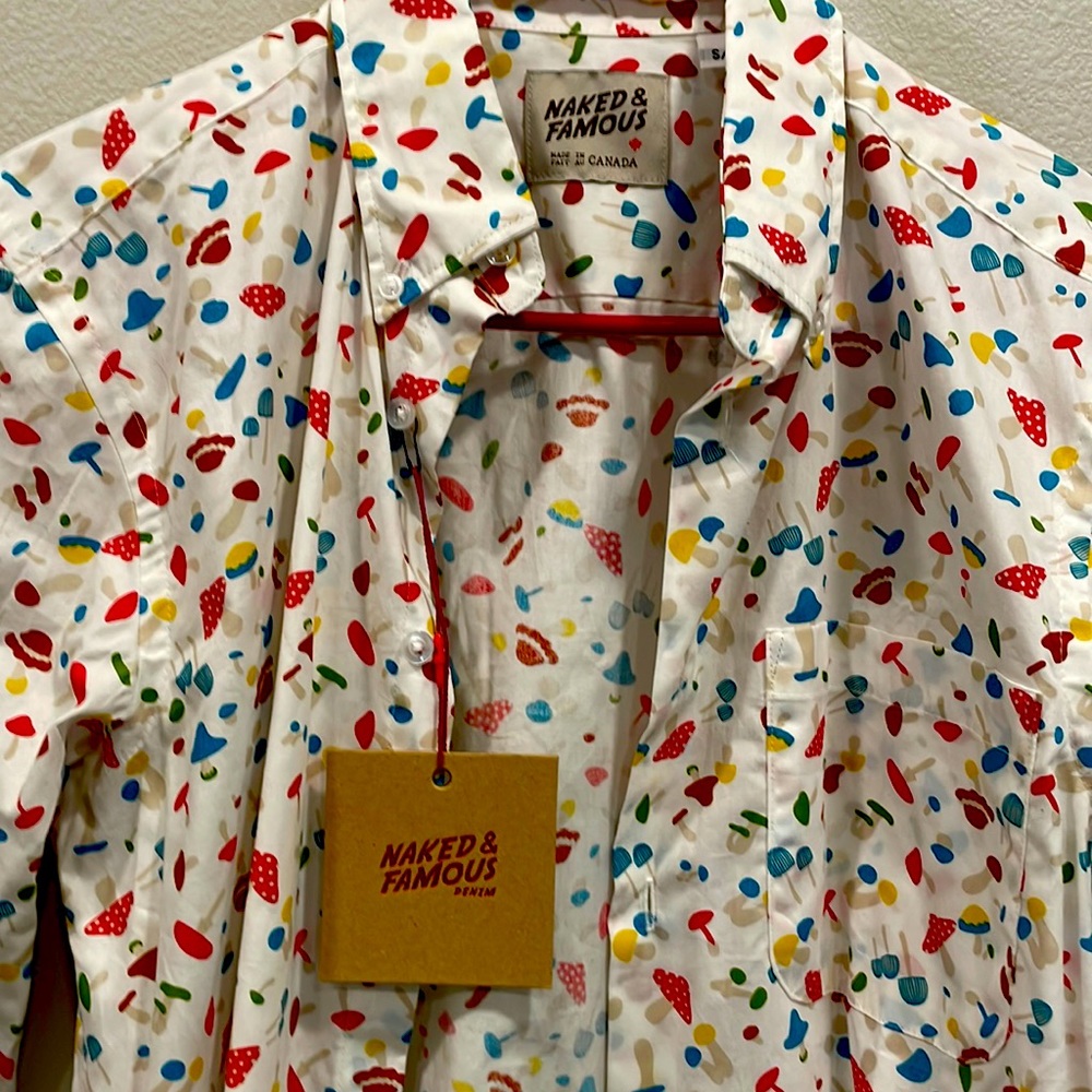 Naked & Famous Mens Mushroom Print Shirt NWT
